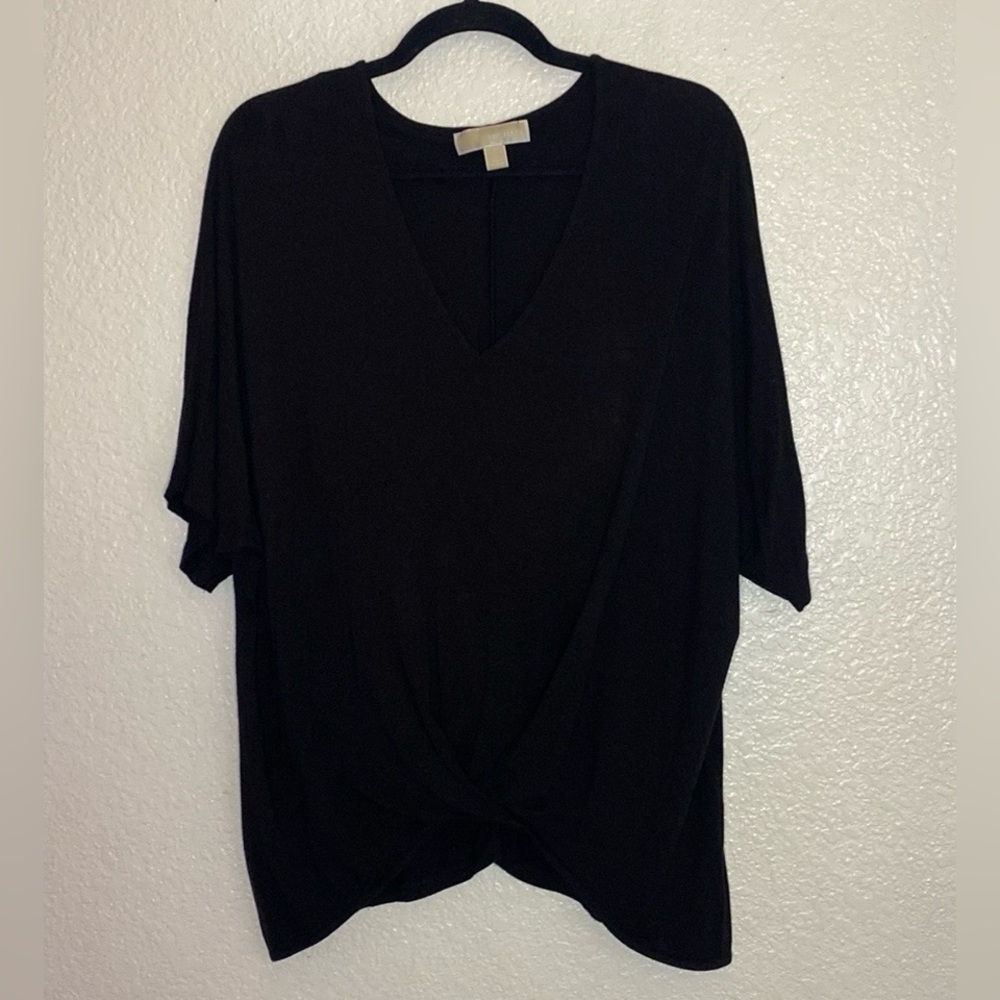 Michael Kors Women’s Gathered Front Short Sleeve Black Top Size Large